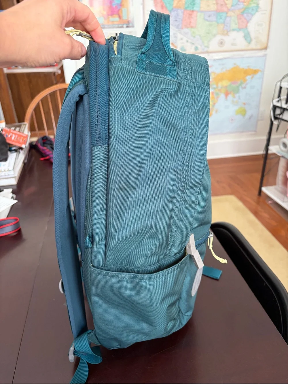 Baboon to the moon city backpack in teal with yellow